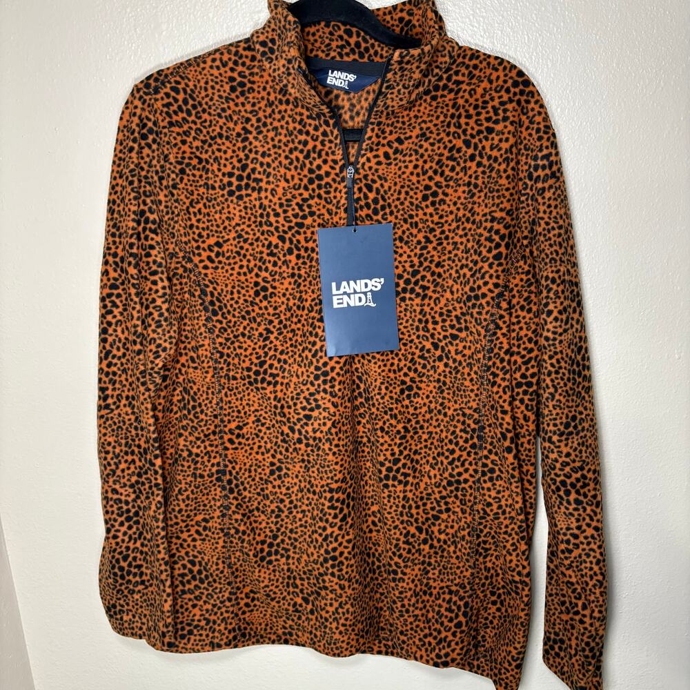 Lands' End cheetah print fleece quarter 1/4 zip XL NWT